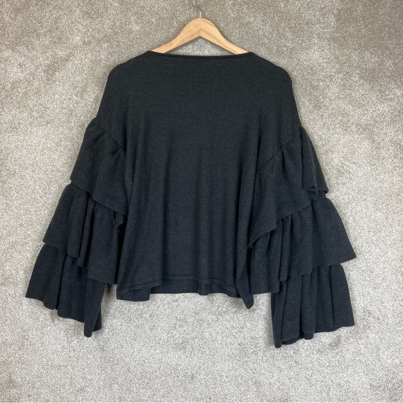 Zara Sweater Womens Small Gray Pullover Flared Sleeve Viscose Blend- 9701* - Picture 2 of 9
